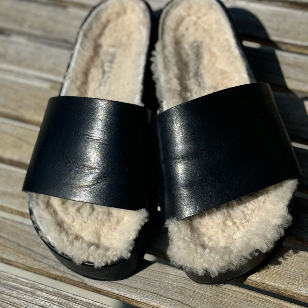 St. Agni sherling platform mules